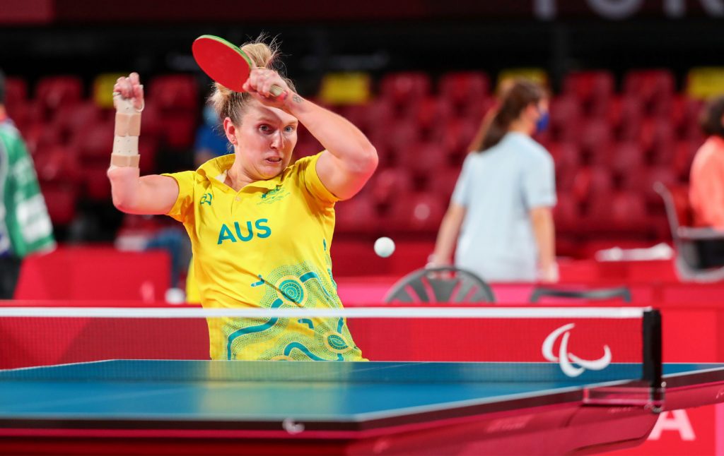 Australian Para-table tennis player Milly Tapper playing a shot at Tokyo 2020